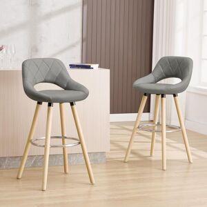 Woltu - 2 pcs bar stools Breakfast Kitchen Counter High stools Wood Legs barstools Grey