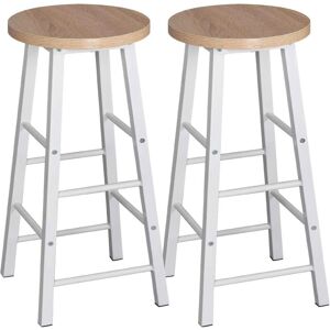 Woltu - 2 x bar stools Retro Breakfast Kitchen Bar High chairs mdf Seat Metal Legs Light Oak