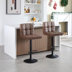 WOLTU 2x bar stools Bar chairs Breakfast stools for Kitchen Faux PU Adjustable Swivel Dark Brown