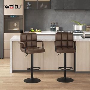 Woltu - 2X bar stools chairs Breakfast stools Kitchen pu Leather Adjustable Swivel Dark Brown