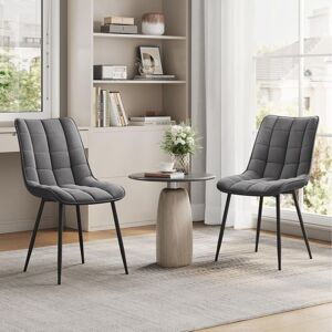 2 x Velvet dining chairs Metal Legs Office Kitchen Living Room Lounge chairs Dark Grey - Woltu