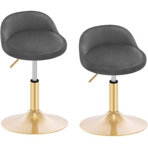 Woltu - 2x Bar Stools in Velvet Chairs Height Adjustable Stools Backrest, Dark Grey +Golden