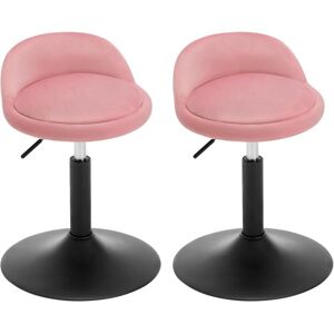 Woltu - 2x Bar Stools in Velvet Chairs Height Adjustable Stools Backrest, Pink +Black