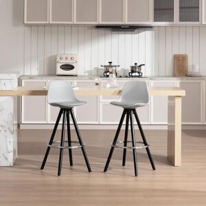 Woltu - bar stools chairs Set of 2pcs barstools Breakfast Kitchen Counter Wood Leg Grey