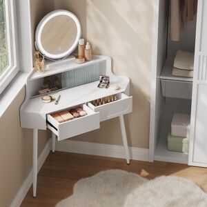 WOLTU Dressing Table with led Lights, Vanity Table with Adjustable Brightness Mirror, 2 Large Drawers, Cushioned Stool, Modern Bedroom Dresser, White
