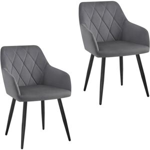 Set of 2pcs Kitchen Dining Chairs Velvet Armchairs with Metal Legs Dark Grey - Woltu