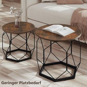 Woltu - Set of 2 Coffee Tables with Round Table Top. Sofa Table with Hollow Metal Frame. Living Room Table with Storage Space. Made of Wood Material