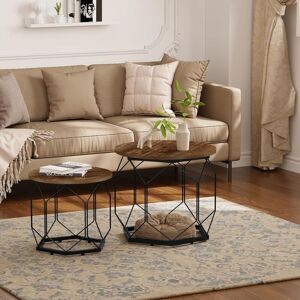 Woltu - Set of 2 Coffee Tables with Round Table Top. Sofa Table with Hollow Metal Frame. Living Room Table with Storage Space. Made of Wood Material