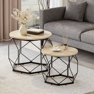 Woltu - Set of 2 Coffee Tables with Round Table Top. Sofa Table with Hollow Metal Frame. Living Room Table with Storage Space. Made of Wood Material