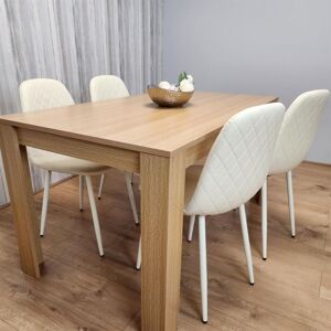 Kosy Koala - Wooden Dining Table with 4 Cream Gem Patterned Chairs Rusteic Effect Table with Cream Chairs