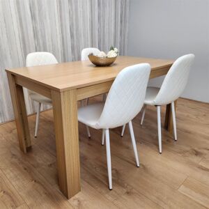 KOSY KOALA Wooden Dining Table with 4 white Gem Patterned Chairs Oak Effect Table with white Chairs
