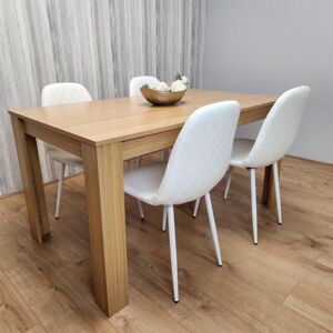 Kosy Koala - Wooden Dining Table with 4 white Gem Patterned Chairs Oak Effect Table with white Chairs