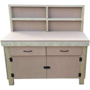 Arbor Garden Solutions - Wooden mdf top storage workbench with lockable cupboard and drawers (V.4) (H-90cm, D-70cm, L-180cm) with back