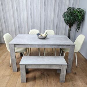 Kosy Koala - Wooden Rectangle Dining Table Sets with Set of 4 Chairs, a Bench, Grey and Cream
