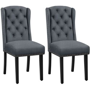 Yaheetech 2pcs Upholstered Dining Chairs with Nailhead Trim Button Tufted Dining Chairs with Wood Legs, Deep Gray