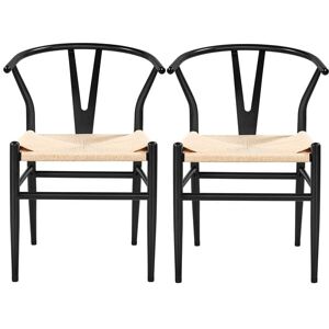 2PCS Weave Arm Chair Y-Shaped Modern Dining Chair Solid Metal Frame Black - Yaheetech