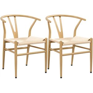 2PCS Weave Arm Chair Y-Shaped Modern Dining Chair Solid Metal Frame, Wood - Yaheetech