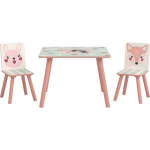 Zonekiz - Kids Table and Chairs, Children Desk with Two Chairs, Three Piece Pink