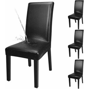 Set of 4 Chair Covers, Waterproof Solid Faux Leather Dining Room Chair Covers, Black, 4-Piece - ZVD