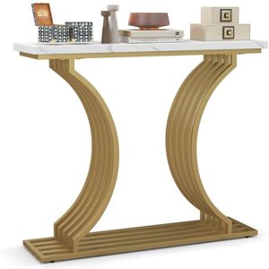 Costway - 100cm Modern Console Table Narrow Entryway Table with Faux Marble Tabletop Costway - 100cm Modern Console Table Narrow Entryway Table with Faux Marble Tabletop