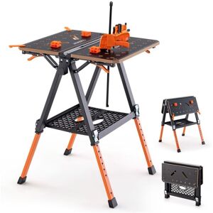 Costway - 2-in-1 Folding Work Table & Sawhorse 8 Adjustable Heights Workbench Workstation Costway - 2-in-1 Folding Work Table & Sawhorse 8 Adjustable Heights Workbench Workstation