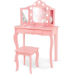 Costway - Kids Vanity Table and Stool Set 2-in-1 Princess Makeup Vanity Set w/Mirror Costway - Kids Vanity Table and Stool Set 2-in-1 Princess Makeup Vanity Set w/Mirror