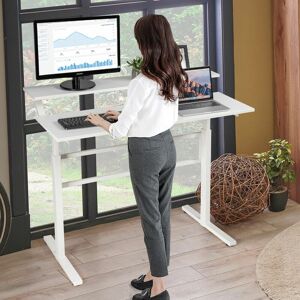 Costway - 2-Tier Standing Desk Sit to Stand Workstation Ergonomic Computer Table White Costway - 2-Tier Standing Desk Sit to Stand Workstation Ergonomic Computer Table White