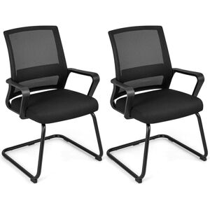 COSTWAY 2PCS Office Guest Chair Conference Reception Chair w/ Lumbar Support COSTWAY 2PCS Office Guest Chair Conference Reception Chair w/ Lumbar Support