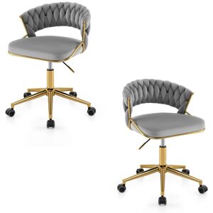 Costway - 2Pcs Swivel Home Office Desk Chair Adjustable Upholstered Computer Chair-Grey Costway - 2Pcs Swivel Home Office Desk Chair Adjustable Upholstered Computer Chair-Grey