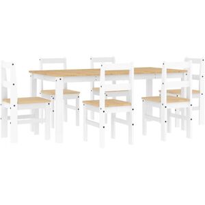 Vidaxl - 7 Piece Dining Set Panama White Solid Wood Pine Vidaxl - 7 Piece Dining Set Panama White Solid Wood Pine