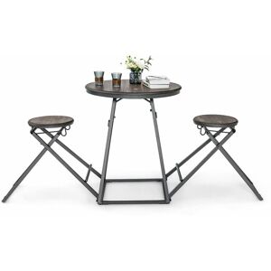 COSTWAY 3-Piece Modern Round Table and Stool Set Foldable Dining Set Bar Table 2 Stools COSTWAY 3-Piece Modern Round Table and Stool Set Foldable Dining Set Bar Table 2 Stools