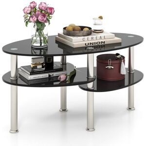COSTWAY 3-Tire Modern Oval Tea Table Smooth Glass Coffee Table Sofa End Side Table COSTWAY 3-Tire Modern Oval Tea Table Smooth Glass Coffee Table Sofa End Side Table