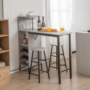 Costway - 3PCS Bar Table&Chair Set Industrial Pub Table Counter Height Dining Table Grey Costway - 3PCS Bar Table&Chair Set Industrial Pub Table Counter Height Dining Table Grey