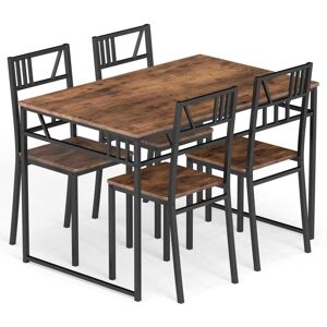 Costway - 5 Pcs Dining Table Set Industrial-Style Kitchen Table & 4 Chairs-Coffee Costway - 5 Pcs Dining Table Set Industrial-Style Kitchen Table & 4 Chairs-Coffee