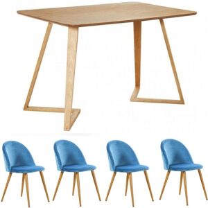 Life Interiors - Dallas Lucia Dining Set - an Oak Wooden Dining Table and Set of 4 Blue Velvet Dining Chairs - Dining Room Kitchen Life Interiors - Dallas Lucia Dining Set - an Oak Wooden Dining Table and Set of 4 Blue Velvet Dining Chairs - Dining Room Kitchen