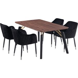 LIFE INTERIORS Cosmo LUX Verona Dining Set - a Walnut Wooden Dining Table and Set of 4 Black Vevet Dining Chairs - Dining Room Kitchen LIFE INTERIORS Cosmo LUX Verona Dining Set - a Walnut Wooden Dining Table and Set of 4 Black Vevet Dining Chairs - Dining Room Kitchen