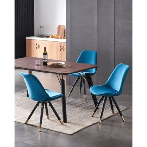 Life Interiors - Cosmo lux Sofia Dining Set - a Walnut Wooden Dining Table and Set of 4 Blue Velvet Dining Chairs - Dining Room Kitchen Life Interiors - Cosmo lux Sofia Dining Set - a Walnut Wooden Dining Table and Set of 4 Blue Velvet Dining Chairs - Dining Room Kitchen
