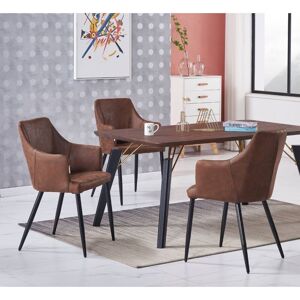 LIFE INTERIORS Cosmo LUX Zarah Dining Set - a Walnut Wooden Dining Table and Set of 4 Brown Leather Dining Chairs - Dining Room Kitchen LIFE INTERIORS Cosmo LUX Zarah Dining Set - a Walnut Wooden Dining Table and Set of 4 Brown Leather Dining Chairs - Dining Room Kitchen