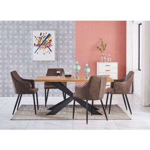 Life Interiors - Duke lux Zarah Dining Set - an Oak Wooden Dining Table and Set of 4 Dark Brown Leather Dining Chairs - Dining Room Kitchen Life Interiors - Duke lux Zarah Dining Set - an Oak Wooden Dining Table and Set of 4 Dark Brown Leather Dining Chairs - Dining Room Kitchen