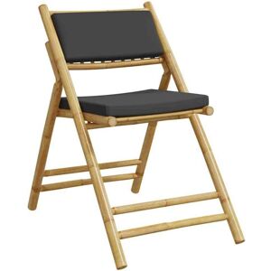 Vidaxl - 4 Piece Folding Bistro Chairs with Dark Grey Cushions Bamboo Vidaxl - 4 Piece Folding Bistro Chairs with Dark Grey Cushions Bamboo