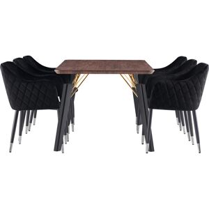 LIFE INTERIORS Cosmo LUX Verona Dining Set - a Walnut Wooden Dining Table and Set of 6 Black Vevet Dining Chairs - Dining Room Kitchen LIFE INTERIORS Cosmo LUX Verona Dining Set - a Walnut Wooden Dining Table and Set of 6 Black Vevet Dining Chairs - Dining Room Kitchen