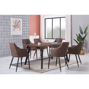Life Interiors - Cosmo lux Zarah Dining Set - a Walnut Wooden Dining Table and Set of 6 Brown Leather Dining Chairs - Dining Room Kitchen Life Interiors - Cosmo lux Zarah Dining Set - a Walnut Wooden Dining Table and Set of 6 Brown Leather Dining Chairs - Dining Room Kitchen