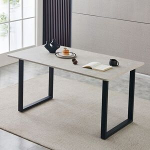 Ainpecca - 150cm Dining Table- Rectangle Marble Effect Beige Top with u Shape Metal Black Legs for 4-6 Seaters Home Kitchen Ainpecca - 150cm Dining Table- Rectangle Marble Effect Beige Top with u Shape Metal Black Legs for 4-6 Seaters Home Kitchen