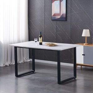 AINPECCA 150cm Dining Table- Rectangle Marble Effect Grey Top with U Shape Metal Black Legs for 4-6 Seaters Home Kitchen AINPECCA 150cm Dining Table- Rectangle Marble Effect Grey Top with U Shape Metal Black Legs for 4-6 Seaters Home Kitchen