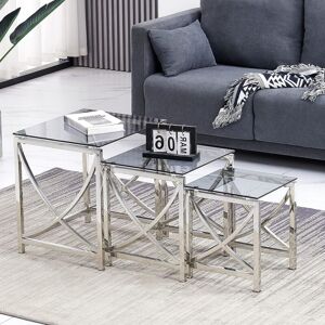 AINPECCA Nest of 3 Coffee Table Modern Sofa Side End Table Tempered Grey glass with Stainless Steel Legs Nesting Tables for Living Room AINPECCA Nest of 3 Coffee Table Modern Sofa Side End Table Tempered Grey glass with Stainless Steel Legs Nesting Tables for Living Room