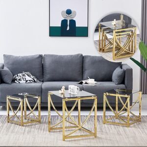 Ainpecca - Nest of 3 Coffee Table Modern Sofa Side End Table Tempered Gold glass with Stainless Steel Legs Nesting Tables for Living Room Ainpecca - Nest of 3 Coffee Table Modern Sofa Side End Table Tempered Gold glass with Stainless Steel Legs Nesting Tables for Living Room