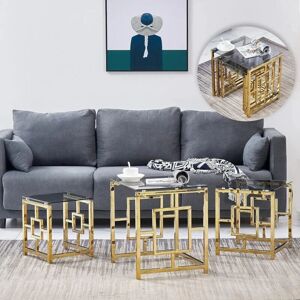 AINPECCA Nest of 3 Tables Coffee Table 3 Set Unit Clear Tempered Glass Table Top Side End coffee table(Blue-gray glass+gold legs) AINPECCA Nest of 3 Tables Coffee Table 3 Set Unit Clear Tempered Glass Table Top Side End coffee table(Blue-gray glass+gold legs)