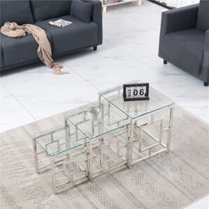 Ainpecca - Nest of 3 Tables Coffee Table 3 Set Unit Clear Tempered Glass Table Top Side End coffee table(Clear glass+silver legs) Ainpecca - Nest of 3 Tables Coffee Table 3 Set Unit Clear Tempered Glass Table Top Side End coffee table(Clear glass+silver legs)