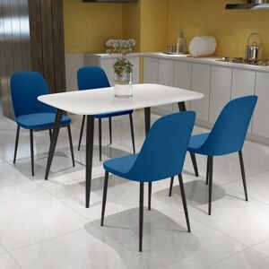 Aspen Tapered Legs Rectangular Dining Table and 4 Duo Plastic Seat Chairs with Metal Legs - White/Blue/Black - Flat Packed Aspen Tapered Legs Rectangular Dining Table and 4 Duo Plastic Seat Chairs with Metal Legs - White/Blue/Black - Flat Packed