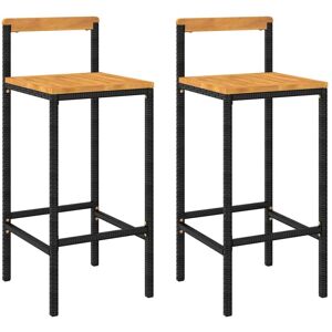 Vidaxl - Bar Stools 2 pcs Black Poly Rattan and Solid Wood Acacia Vidaxl - Bar Stools 2 pcs Black Poly Rattan and Solid Wood Acacia